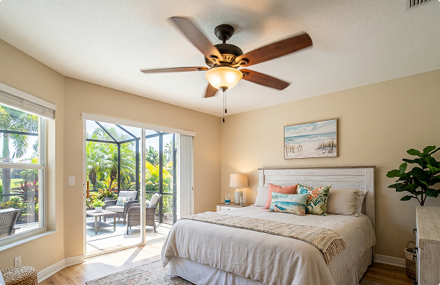 Sarasota Florida Master Bedroom With Ceiling Fan Installation
