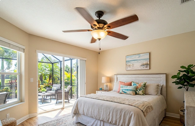 Sarasota Florida Master Bedroom With Ceiling Fan Installation