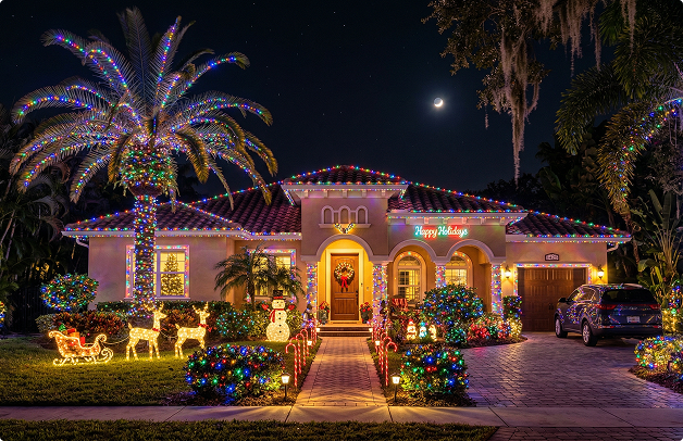 Veteran Air Christmas Holiday Lighting Display On Sarasota Florida Home