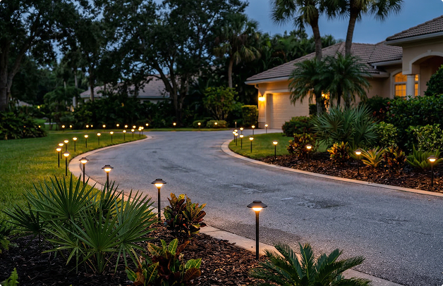 Veteran Air Driveway Pathway Landscape Lighting At Sarasota Florida Home