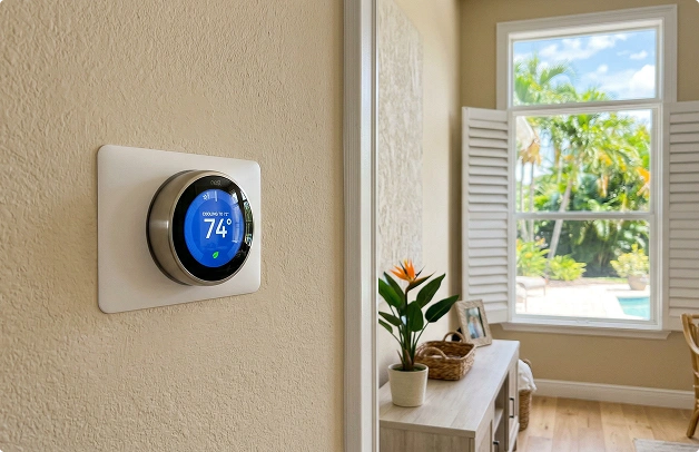 Veteran Air Technician Programming Smart Thermostat In Sarasota Home