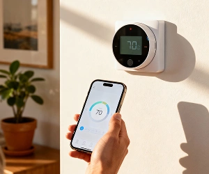 Veteran Air Technician Installing AC Thermostat On Sarasota Home Exterior