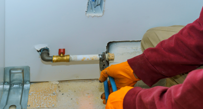 Plumber Repairing Gas Line Pipe With Valve At Sarasota Florida